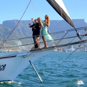 Enjoying a champagne cruise with views of Table Mountain
