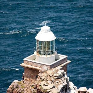 View of the Cape Point lighthouse and rugged coastline